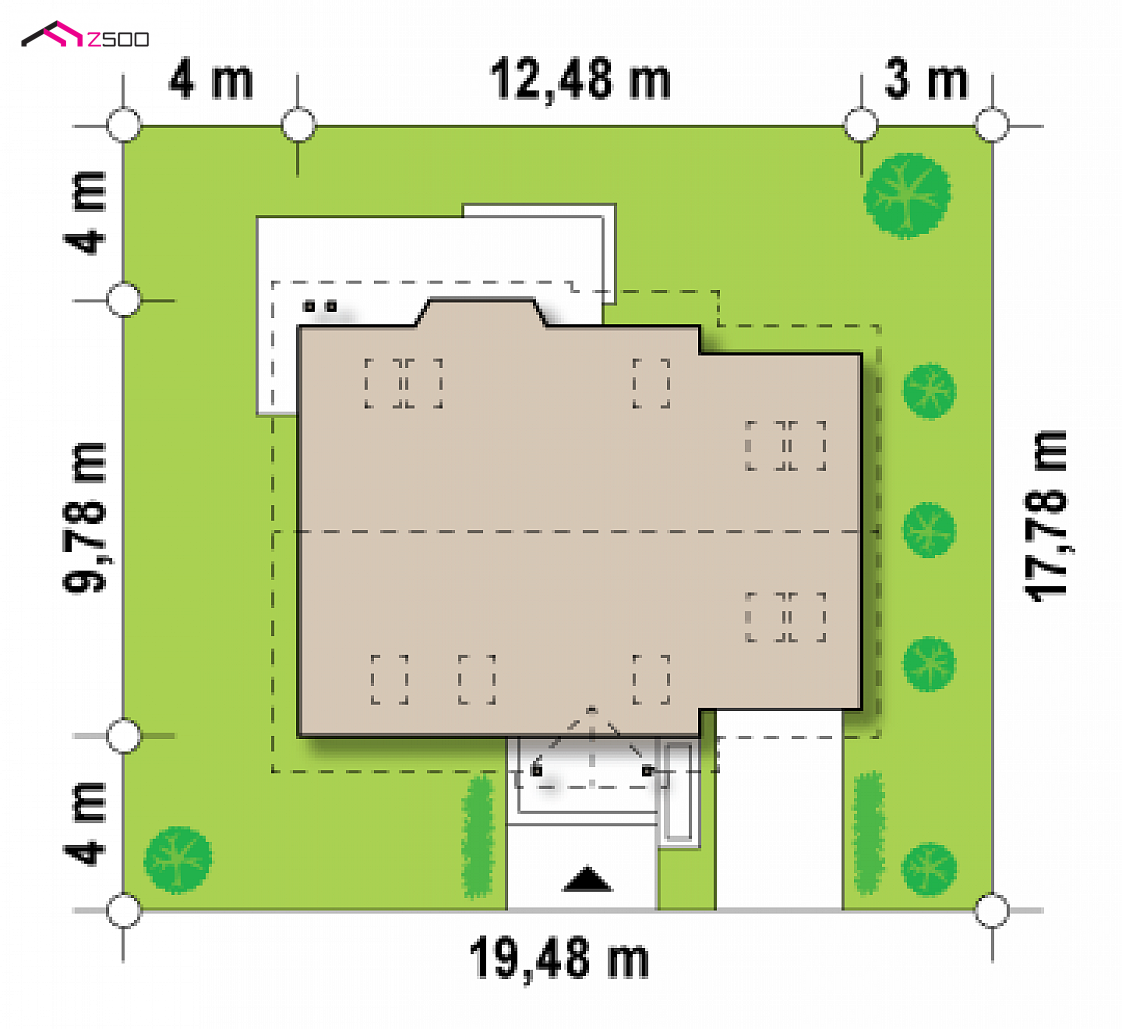 Z107 to wyjątkowy dom z kategorii projekty domów z garażem jednostanowiskowym Gotowy projekt domu Z107 - Łatwy w budowie projekt domu z poddaszem, wykuszem i garażem od frontu.