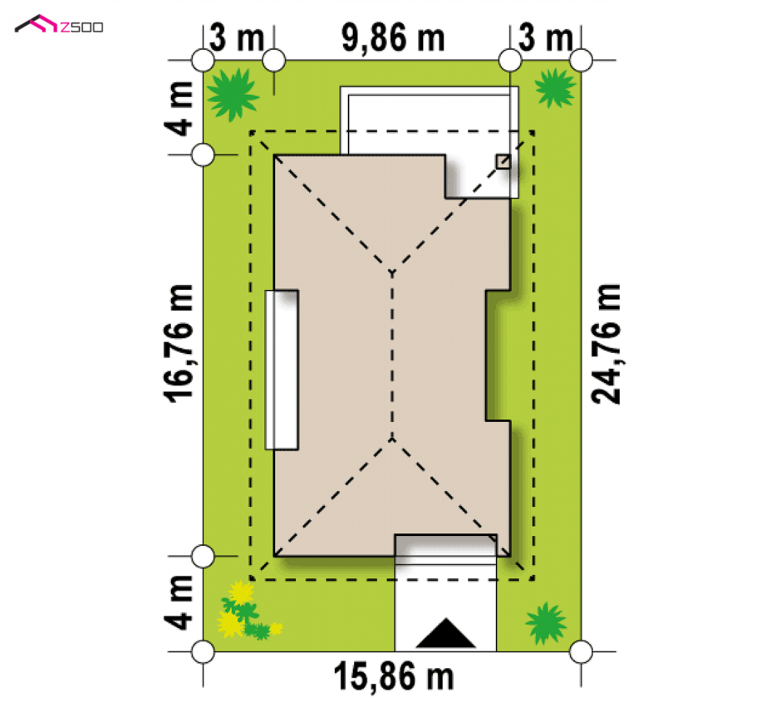 Z354 to wyjątkowy dom z kategorii projekty domów do 120 m2 Gotowy projekt domu Z354 - Dom na wąską działkę z dachem kopertowym.