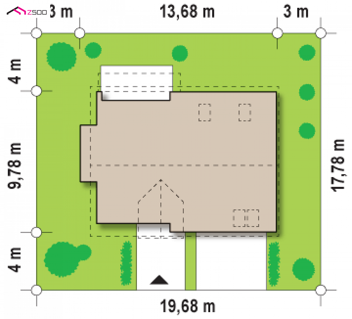 Z110 to wyjątkowy dom z kategorii projekty domów z garażem jednostanowiskowym Gotowy projekt domu Z110 - Współczesny dom z poddaszem, o prostej bryle z garażem, wykuszem i lukarną nad wejściem.