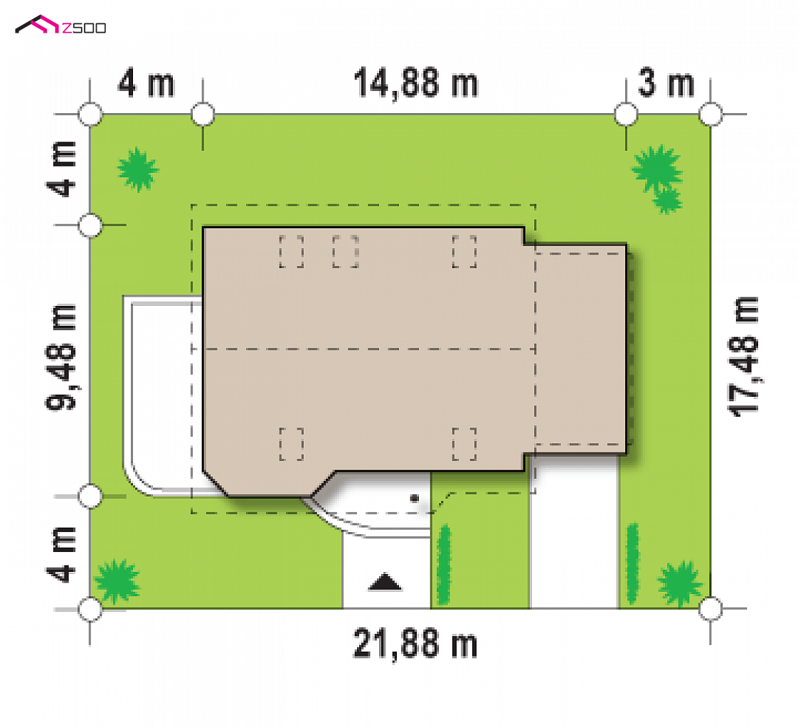 Z117 to wyjątkowy dom z kategorii projekty domów z garażem jednostanowiskowym Gotowy projekt domu Z117 - Projekt domu z poddaszem, wykuszem i salonem od frontu oraz garażem.