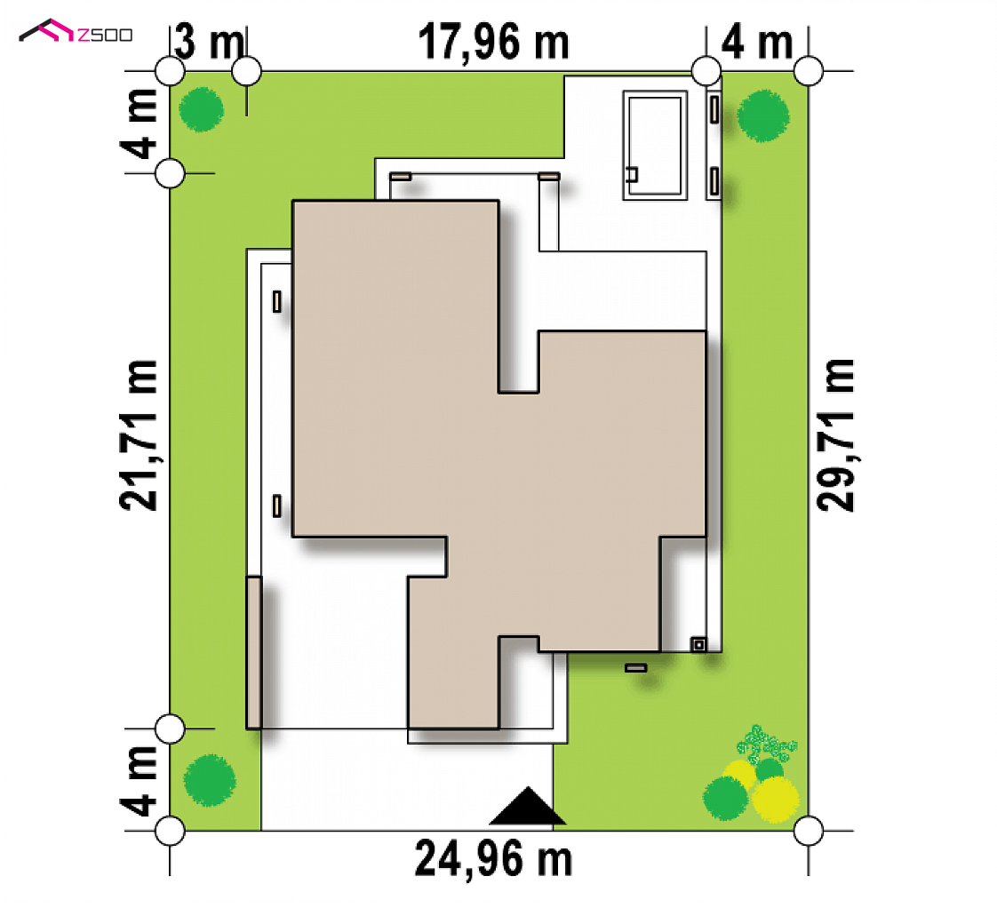 Zx79 to wyjątkowy dom z kategorii projekty domów z większą liczbą pokoi Gotowy projekt domu Zx79 - Parterowy dom nowoczesny z 4 sypialniami oraz wiatą na dwa samochody