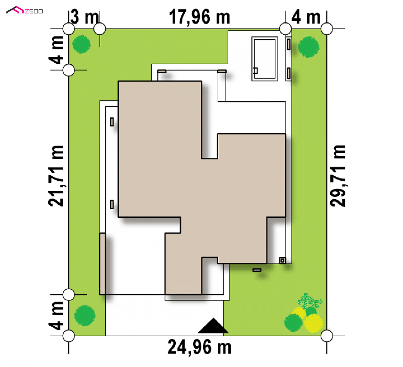 Zx79 to wyjątkowy dom z kategorii projekty domów z większą liczbą pokoi Gotowy projekt domu - Parterowy dom nowoczesny z 4 sypialniami oraz wiatą na dwa samochody