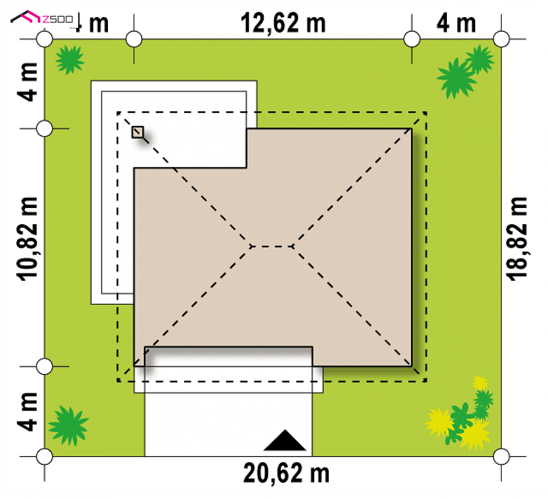 Z332 D to wyjątkowy dom z kategorii projekty domów do 100 m2 Gotowy projekt domu Z332 D - Parterowy, tradycyjny dom w konstrukcji drewnianej z dachem kopertowym do 100m2.
