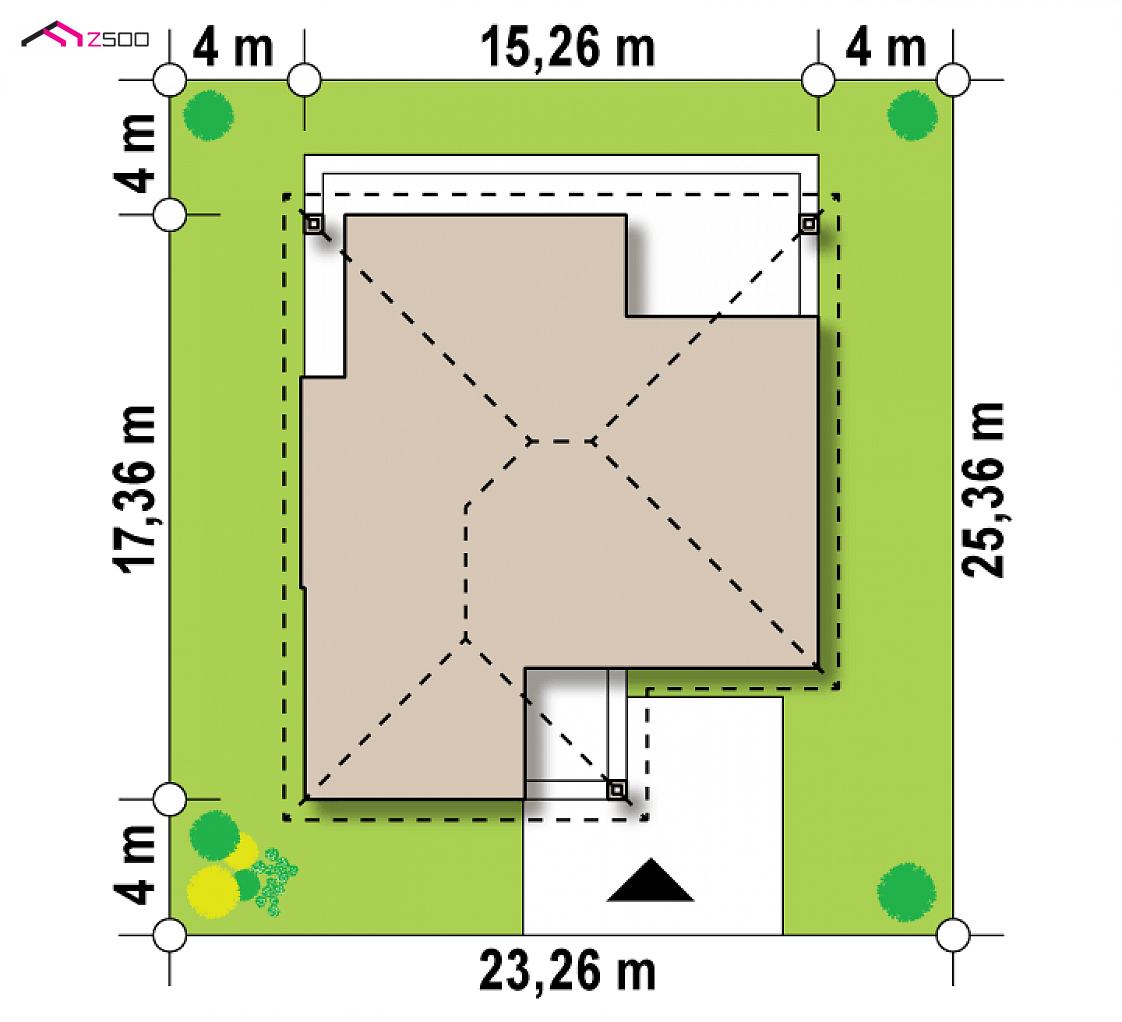 Z379 to wyjątkowy dom z kategorii projekty domów z garażem jednostanowiskowym Gotowy projekt domu Z379 - Dom parterowy z dachem wielospadowym, 4 sypialniami oraz garażem do 140m2
