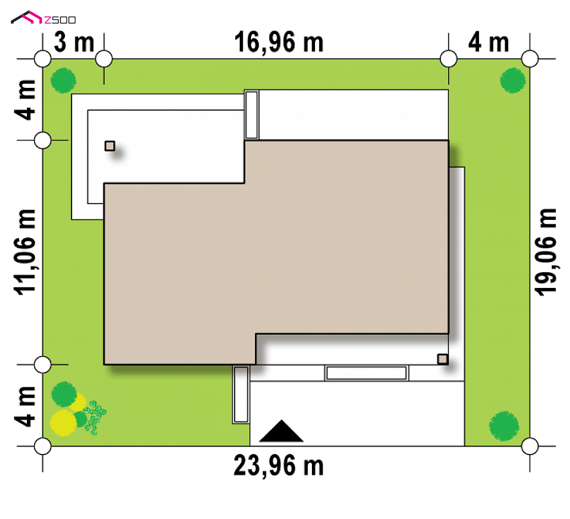 Z349 to wyjątkowy dom z kategorii projekty domów z większą liczbą pokoi Gotowy projekt domu Z349 - Dom parterowy z dachem 2-spadowym, 4 sypialniami oraz przestronną strefą dzienną
