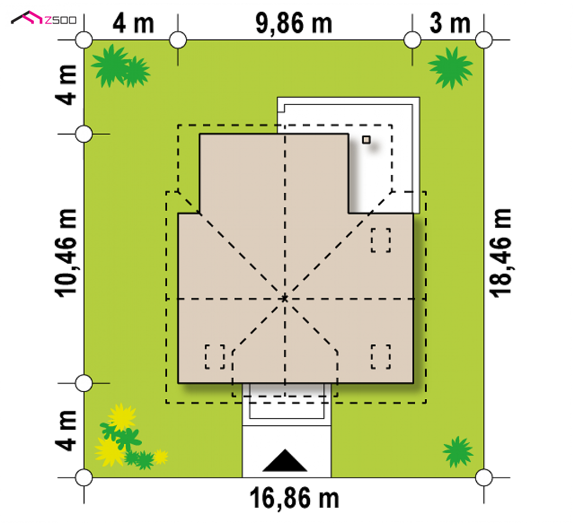 Z13 to wyjątkowy dom z kategorii projekty domów do 120 m2 Gotowy projekt domu Z13 - Łatwy w budowie dom z poddaszem użytkowym z balkonem nad wejściem.