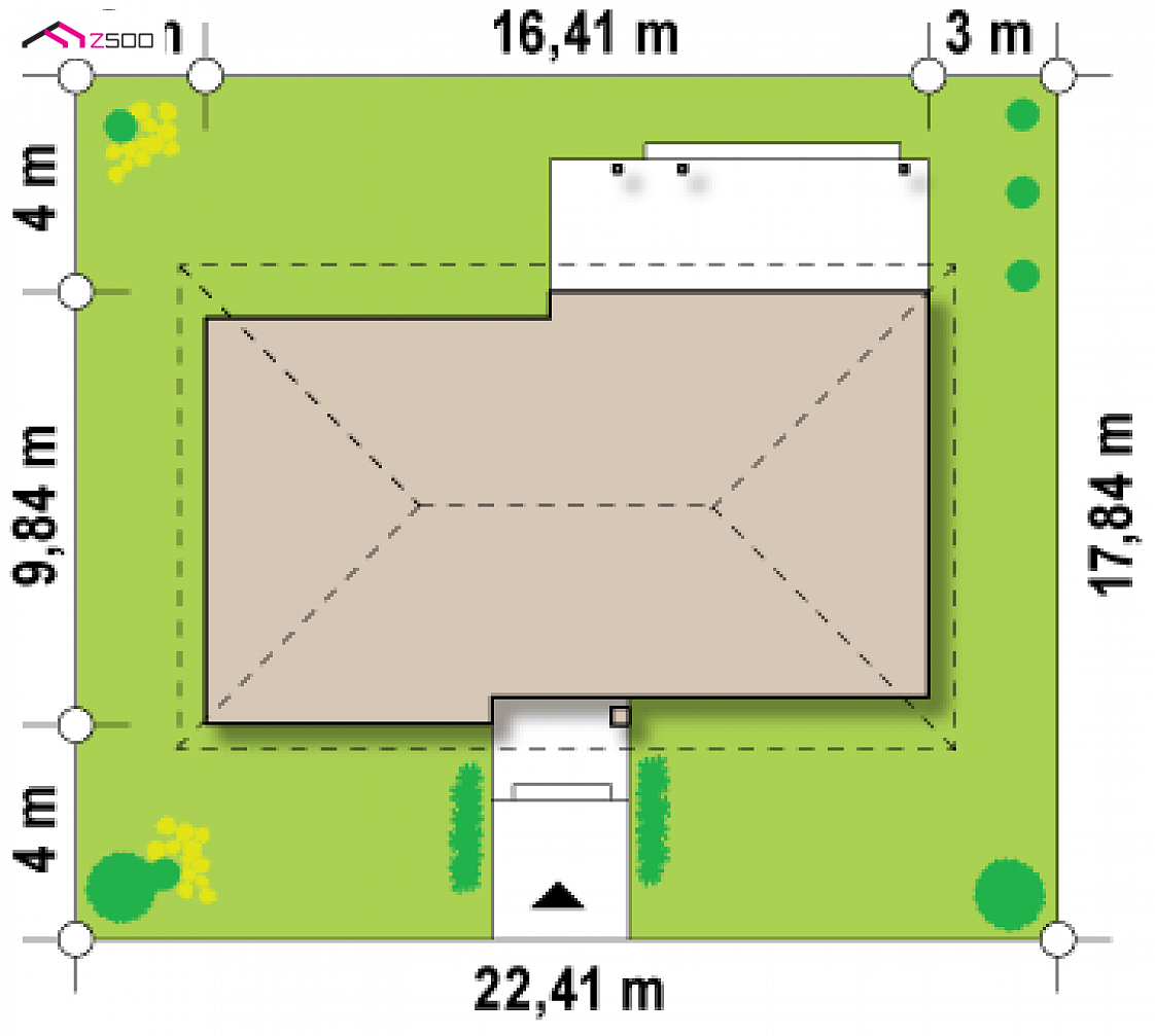 Z140 to wyjątkowy dom z kategorii projekty domów z czterema pokojami Gotowy projekt domu Z140 - Parterowy dom z 3 dużymi pokojami i salonem od frontu. Możliwość adaptacji strychu.