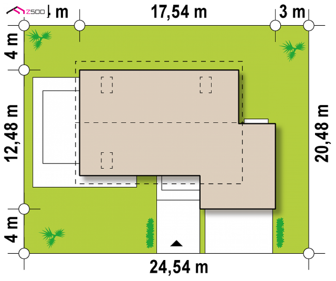 Z142 to wyjątkowy dom z kategorii projekty domów z garażem dwustanowiskowym Gotowy projekt domu Z142 - Komfortowy dom z poddaszem, garażem od frontu, także na działkę z wjazdem od południa.