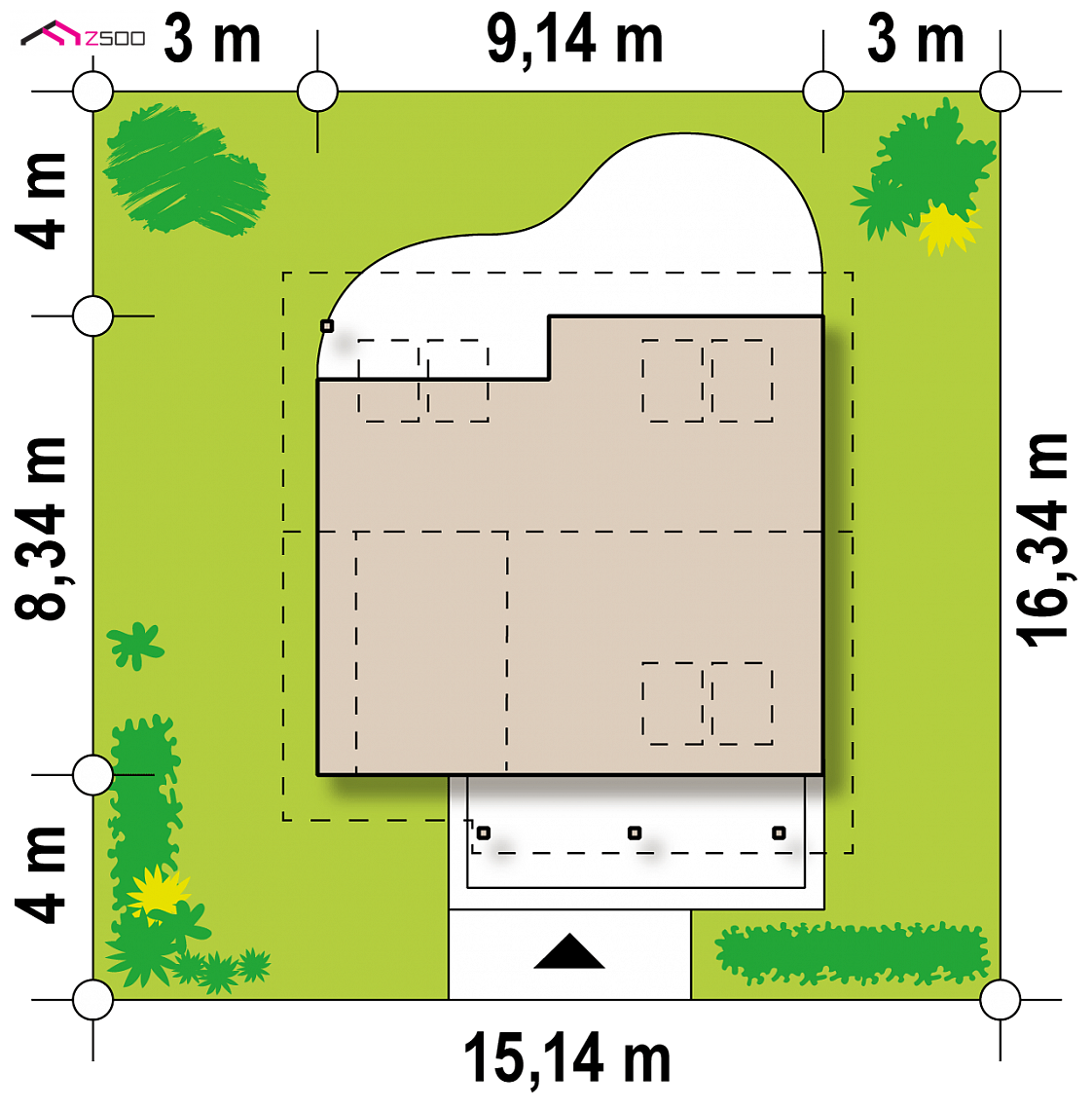 Z146 to wyjątkowy dom z kategorii projekty domów do 100 m2 Gotowy projekt domu Z146 - Mały, funkcjonalny dom z dachem dwuspadowym i przestronnym salonem.