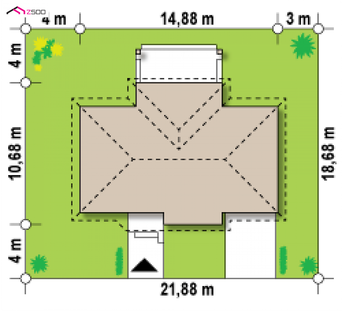 Z151 to wyjątkowy dom z kategorii projekty domów z czterema pokojami Gotowy projekt domu Z151 - Projekt stylowego małego domu parterowego, z fasadowym doświetleniem wnętrza.