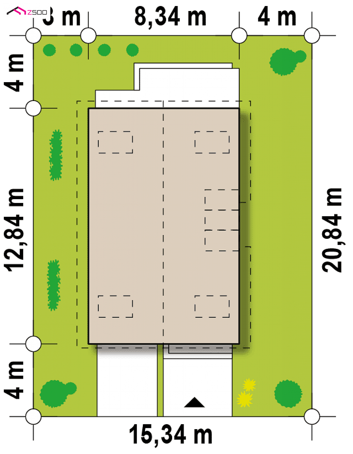Z154 to wyjątkowy dom z kategorii projekty domów do 140 m2 Gotowy projekt domu Z154 - Podłużny dom z poddaszem i garażem od frontu, także na wąską działkę.