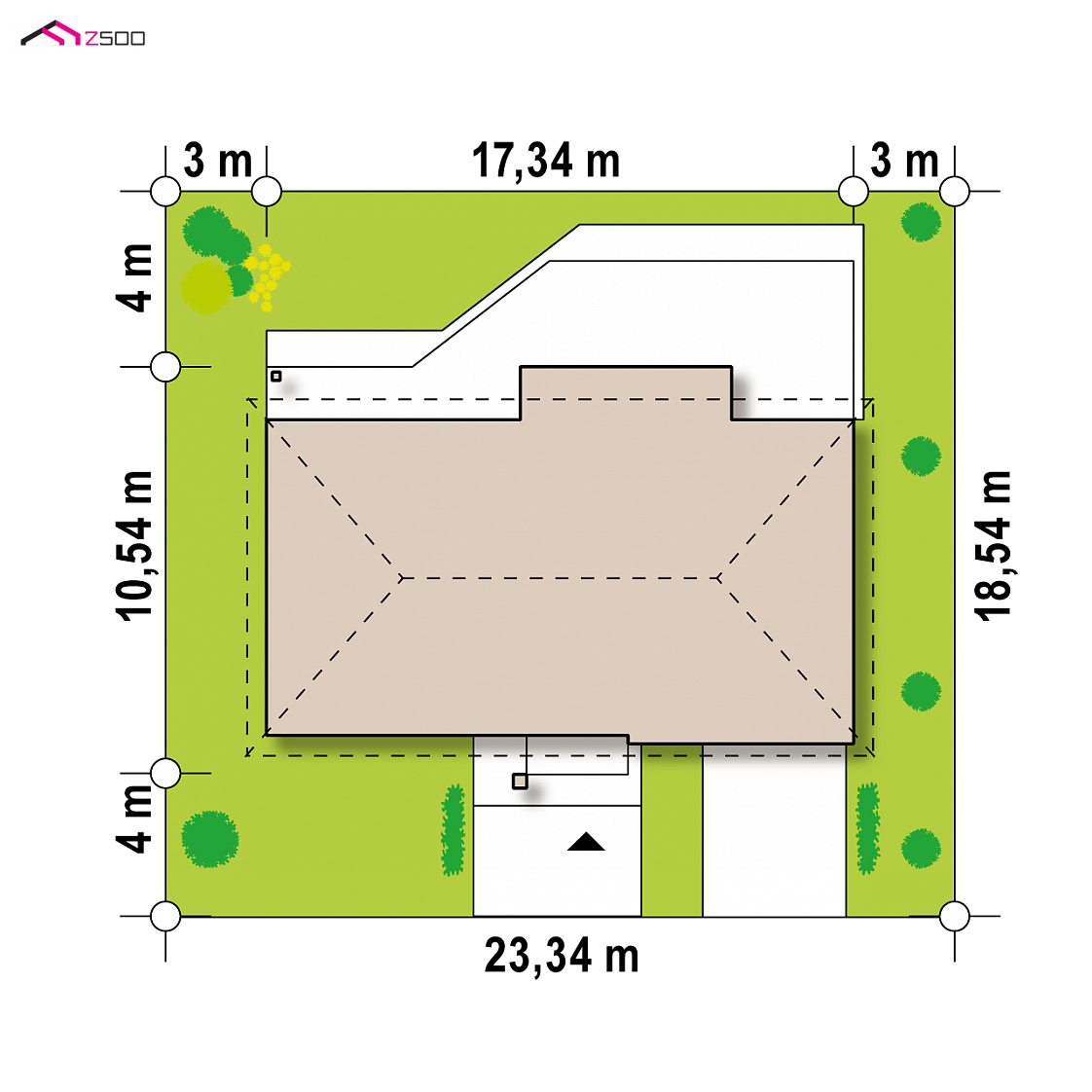 Z165 to wyjątkowy dom z kategorii projekty domów z czterema pokojami Gotowy projekt domu Z165 - Rozłożysty parterowy dom o tradycyjnej formie z wydzieloną strefą nocną.