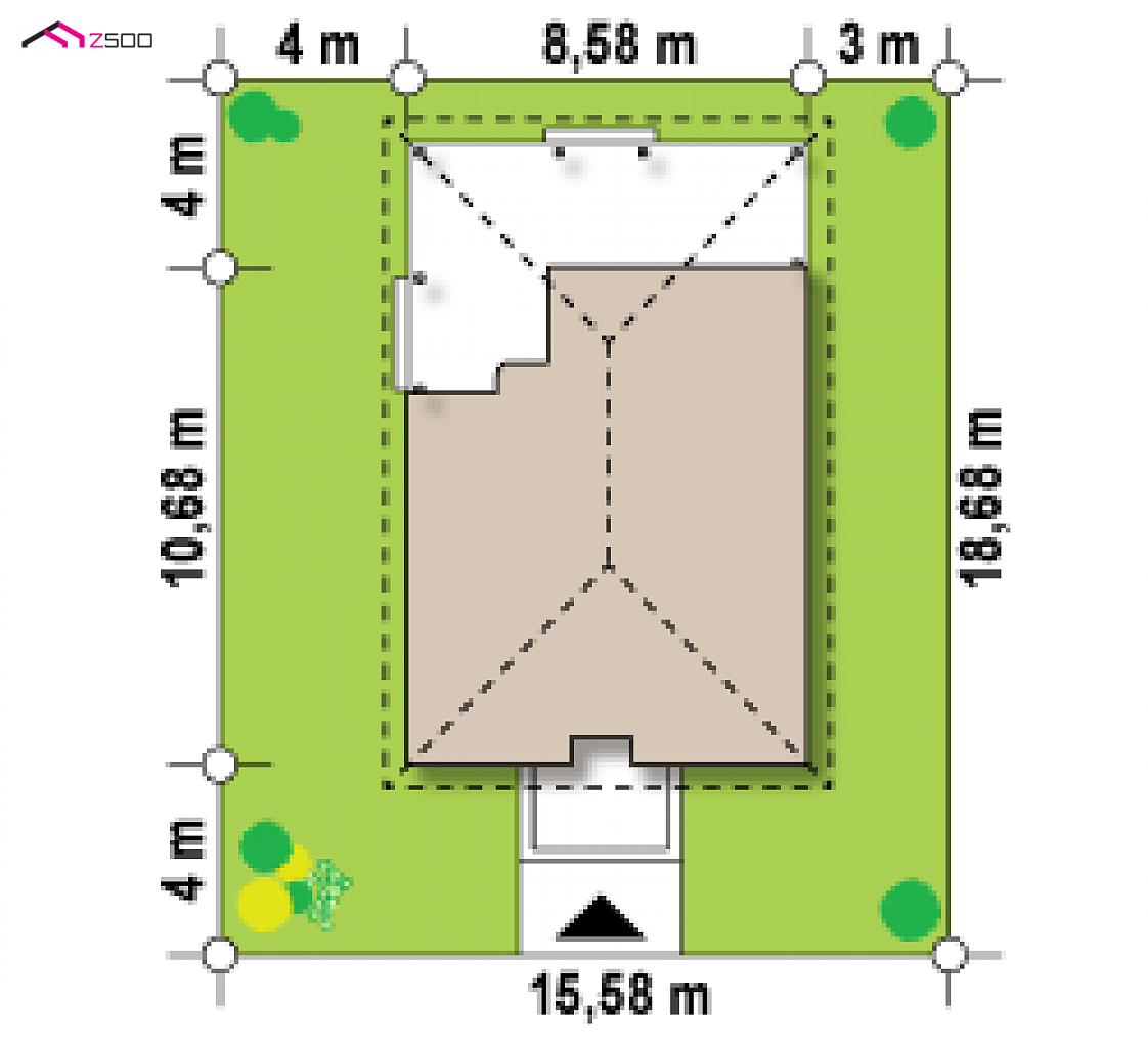 Z16 to wyjątkowy dom z kategorii projekty domów tanich w budowie Gotowy projekt domu Z16 - Parterowy dom z werandą całoroczny lub letniskowy, także w wersji murowanej.
