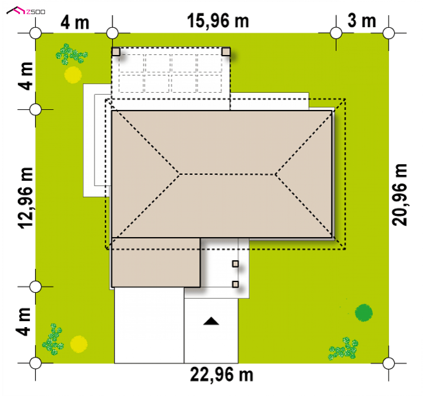 Z384 to wyjątkowy dom z kategorii projekty domów parterowych Gotowy projekt domu - Parterowy dom z 3 sypialniami, powiększonym garażem oraz dachem 2 spadowym.