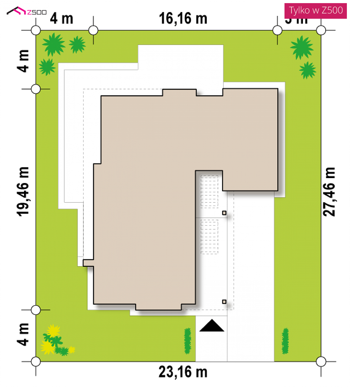 Zx96 D to wyjątkowy dom z kategorii projekty domów z czterema pokojami Gotowy projekt domu Zx96 D - Nowoczesny dom parterowy z odwróconym układem pomieszczeń oraz garażem.