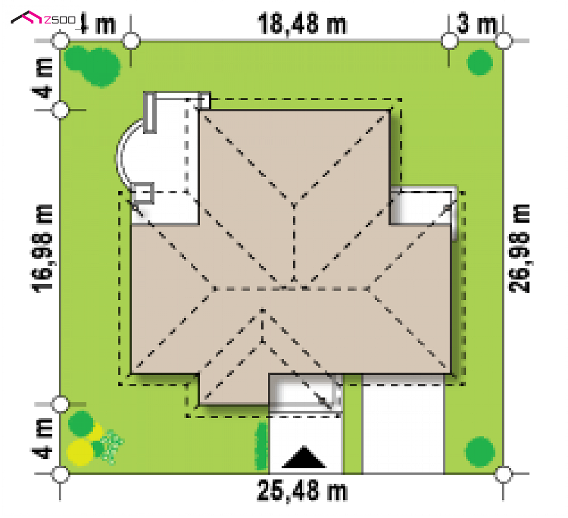 Z17 to wyjątkowy dom z kategorii projekty domów z garażem dwustanowiskowym Gotowy projekt domu Z17 - Parterowy dom z wielkim salonem, trzema pokojami i dużym garażem.
