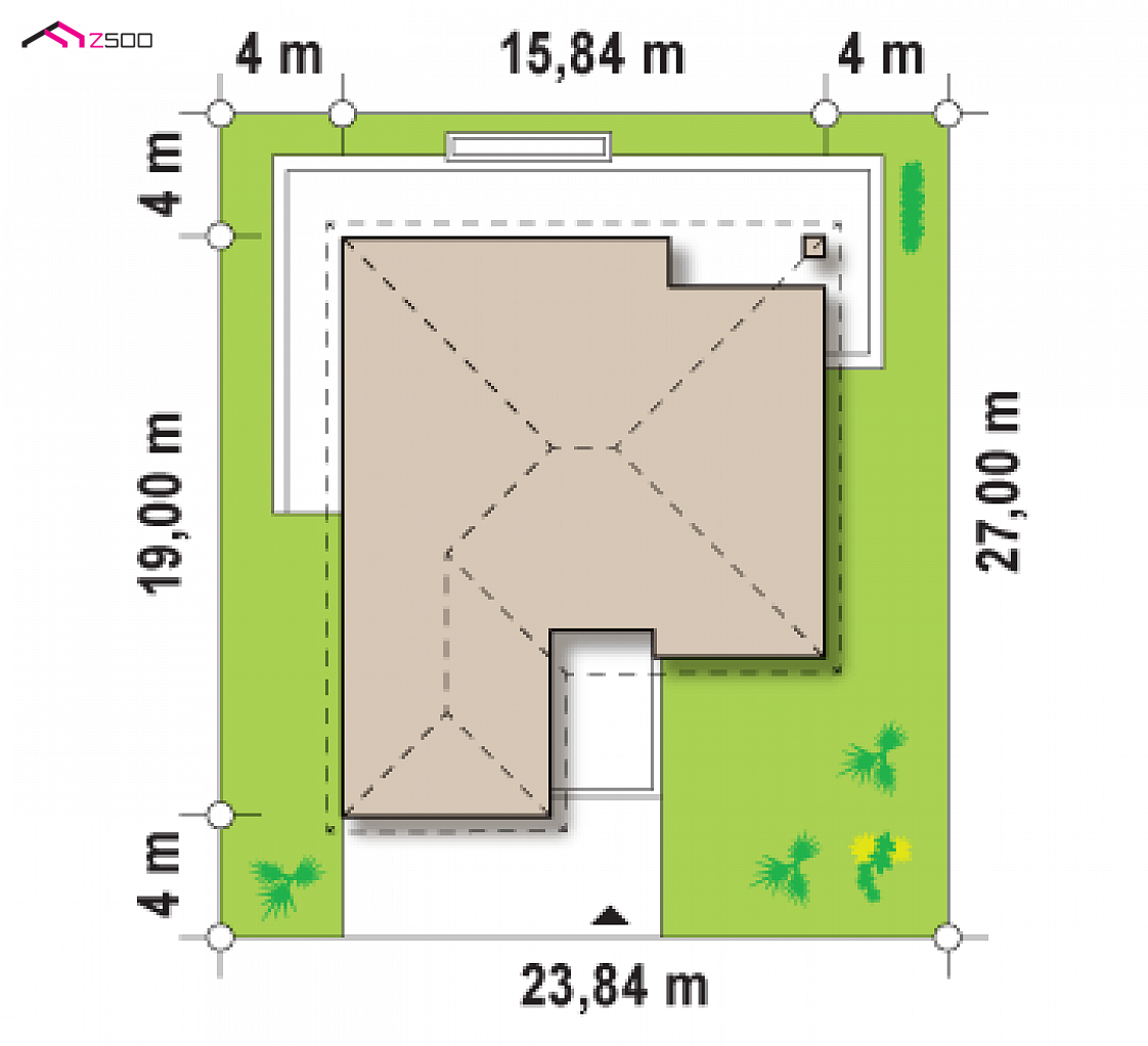 Z199 to wyjątkowy dom z kategorii projekty domów z garażem dwustanowiskowym Gotowy projekt domu Z199 - Dom parterowy z przestronnym salonem i 4 pokojami oraz z garażem od frontu