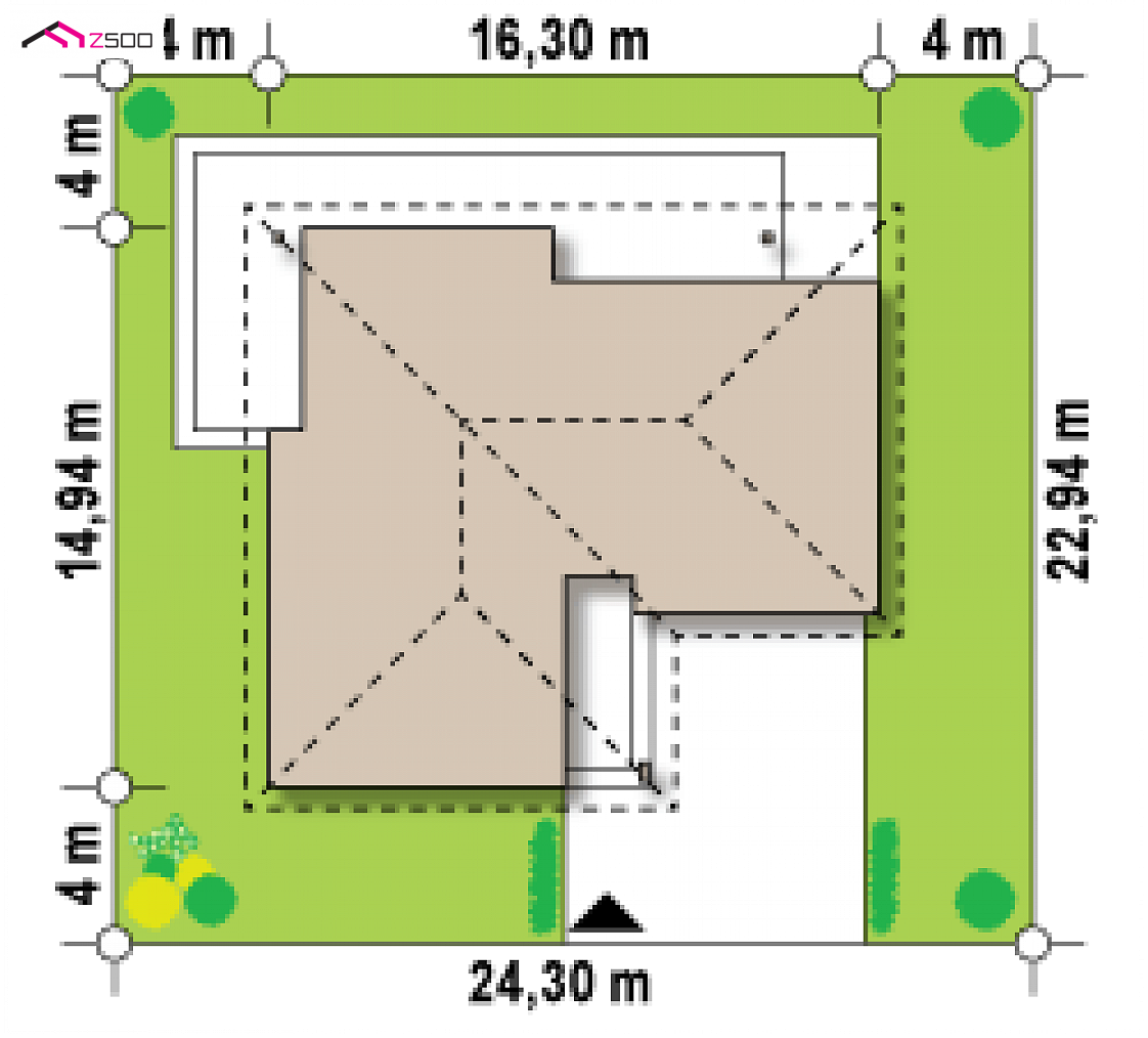 Z204 to wyjątkowy dom z kategorii projekty domów z garażem dwustanowiskowym Gotowy projekt domu Z204 - Wygodny, dom parterowy z bocznym, dwustanowiskowym garażem.