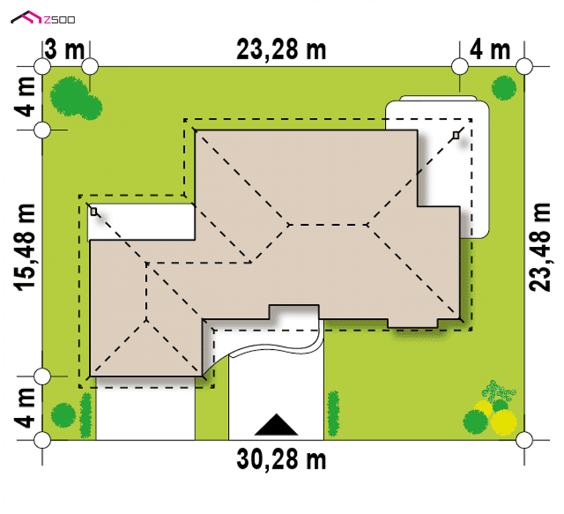Z21 to wyjątkowy dom z kategorii projekty domów jednorodzinnych Gotowy projekt domu Z21 - Projekt domu parterowego z przestronnym salonem i dużym garażem.