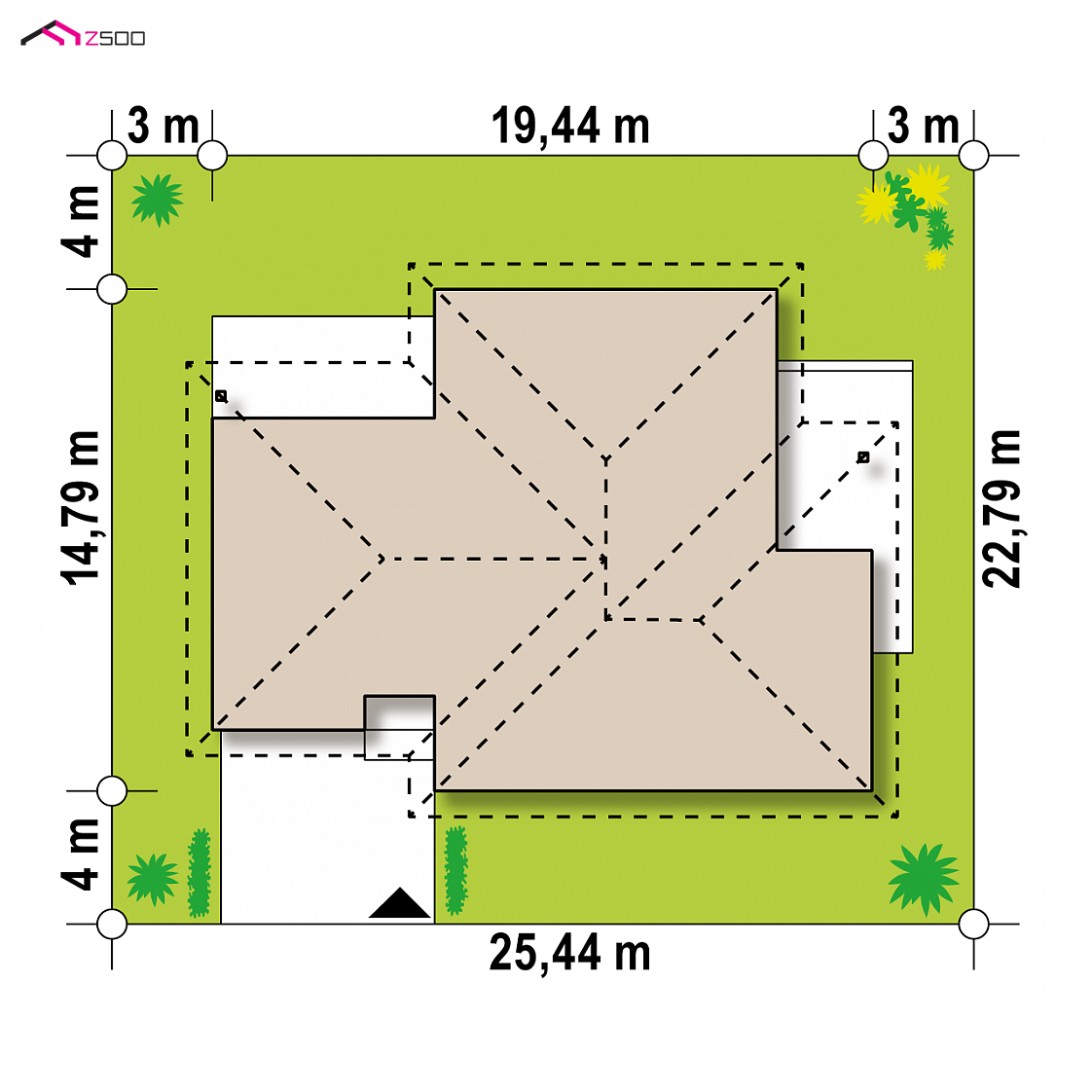 Z22 to wyjątkowy dom z kategorii projekty domów z garażem jednostanowiskowym Gotowy projekt domu Z22 - Wygodny projekt domu parterowego z garażem bocznym i funkcjonalnym wnętrzem.
