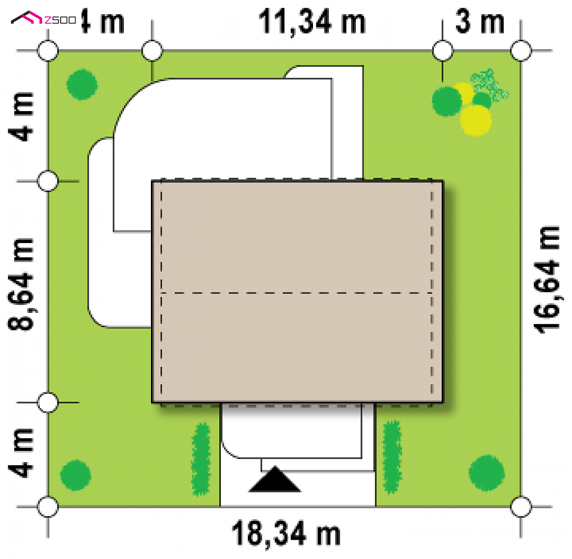 Z252 to wyjątkowy dom z kategorii projekty domów z trzema pokojami Gotowy projekt domu Z252 - Mały, parterowy domu z jasnym wnętrzem otwartym na ogród, dwie wersje kuchni.