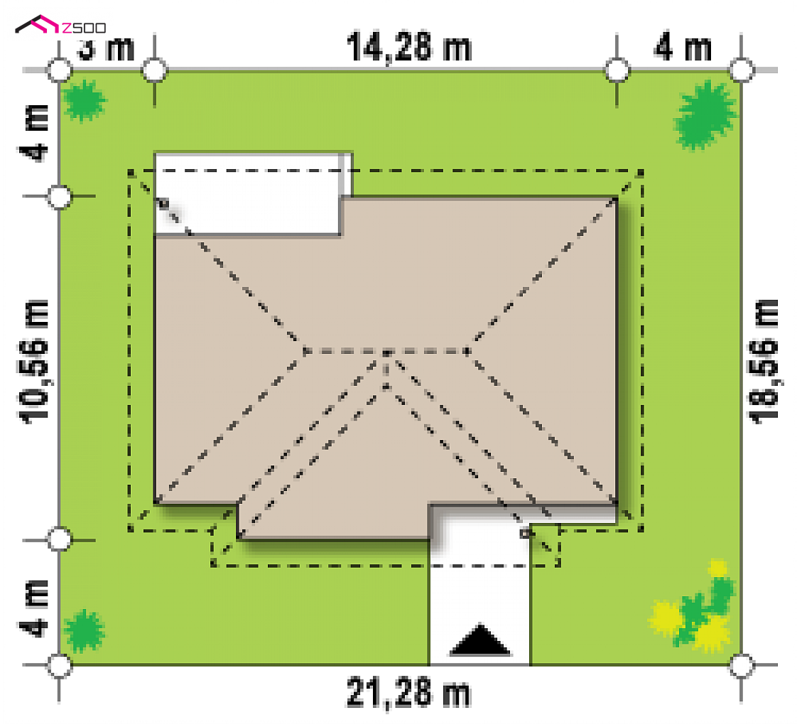 Z23 to wyjątkowy dom z kategorii projekty domów z czterema pokojami Gotowy projekt domu Z23 - Tani i prosty w budowie dom parterowy o dworkowym charakterze