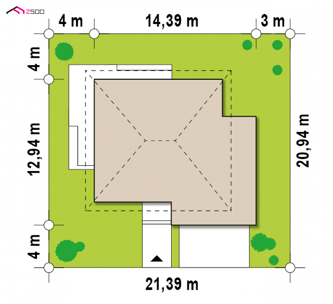 Zx10 to wyjątkowy dom z kategorii projekty domów z większą liczbą pokoi Gotowy projekt domu Zx10 - Piętrowy dom w stylu willi z garażem od frontu, nad którym zaprojektowano taras.