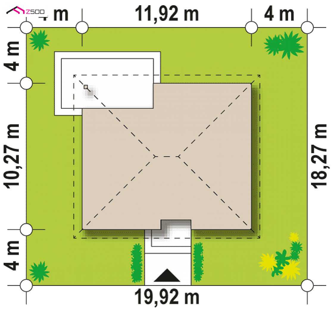 Z273 HB to wyjątkowy dom z kategorii projekty domów z dachem czterospadowym Gotowy projekt domu Z273 HB - Kompaktowy dom parterowy w technologii H-Block firmy Solcraft