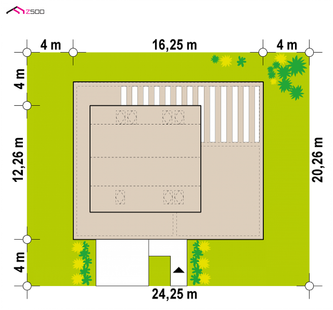 Zx156 to wyjątkowy dom z kategorii projekty domów z większą liczbą pokoi Gotowy projekt domu Zx156 - Współczesny dom z dachem 2-spadowym otoczony tarasem z płaskim zadaszeniem.