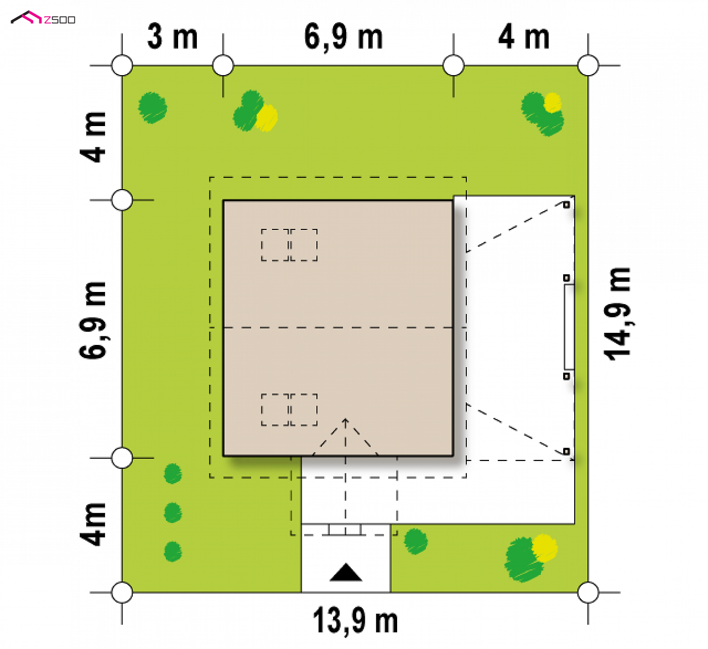 Z57 D to wyjątkowy dom z kategorii projekty domów letniskowych Gotowy projekt domu - Projekt domu drewnianego z werandą, prosty i tani w realizacji (całoroczny).