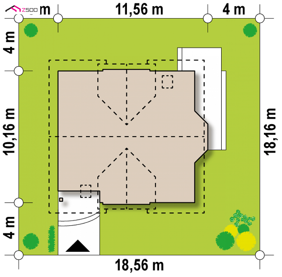 Z28 to wyjątkowy dom z kategorii projekty domów z większą liczbą pokoi Gotowy projekt domu Z28 - Projekt domu z poddaszem,wykuszem oraz tarasem bocznym także na małą działkę.