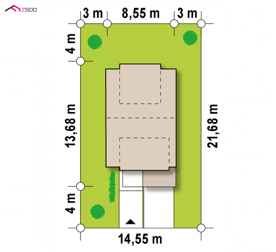 Zb5 to wyjątkowy dom z kategorii projekty domów na wąską działkę Gotowy projekt domu Zb5 - Współczesna zabudowa bliźniacza o prostej bryle z garażem i przeszkleniami.