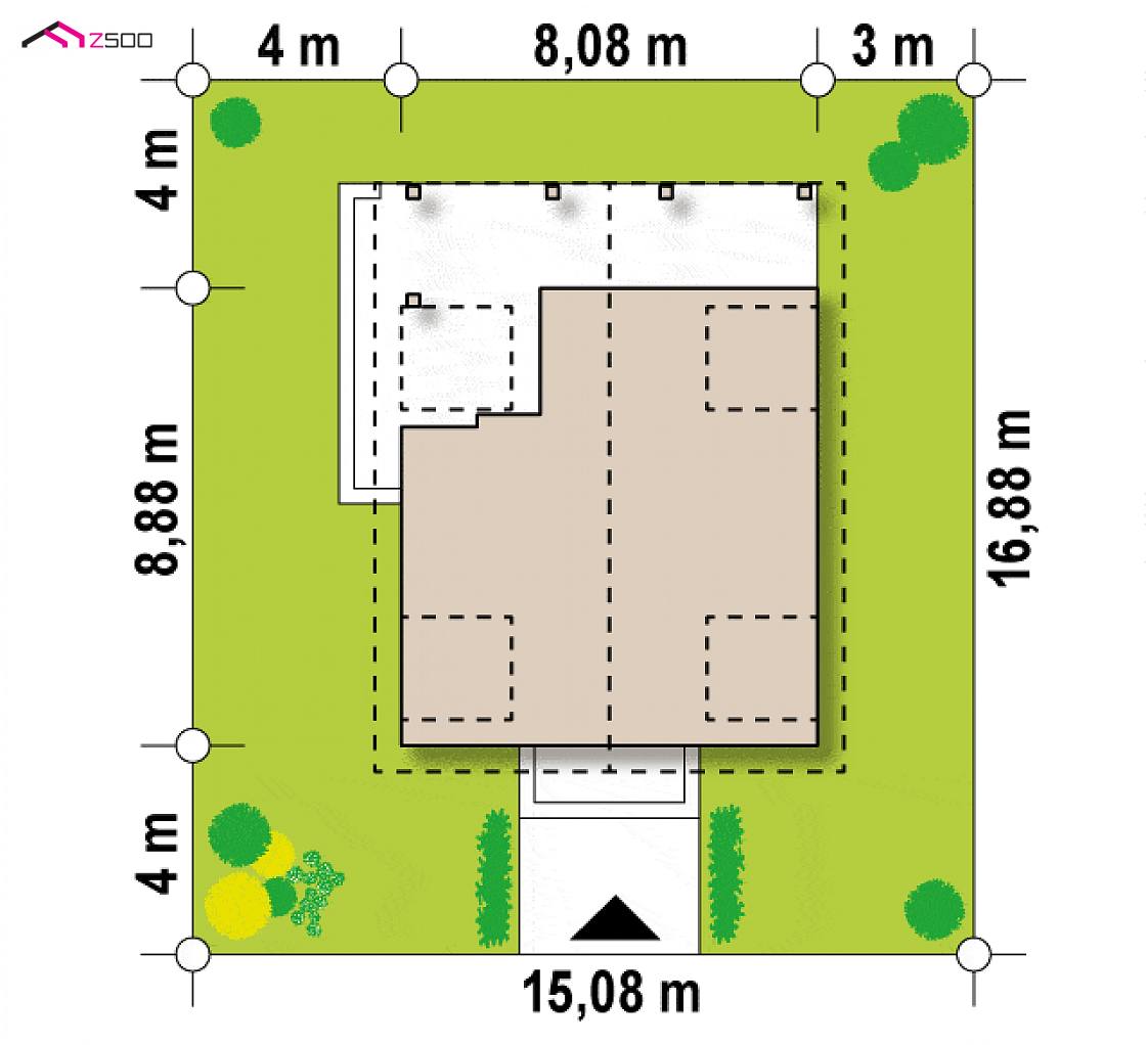 Z30 to wyjątkowy dom z kategorii projekty domów do 100 m2 Gotowy projekt domu Z30 - Dom z zadaszoną werandą i balkonem. Dach dwuspadowy. Wersja drewniana i murowana