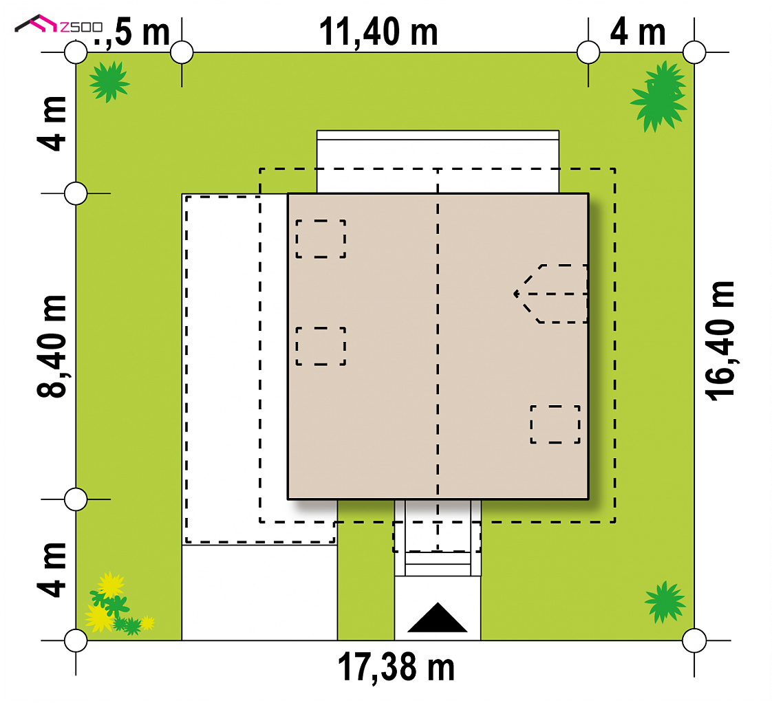 Z1 D WL to wyjątkowy dom z kategorii projekty domów do 100 m2 Gotowy projekt domu Z1 D WL - szkielet z wiatą po lewej stronie
