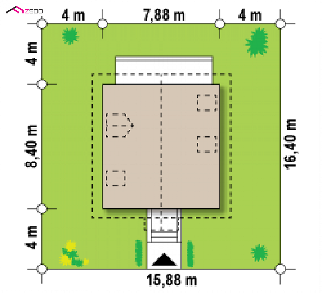 Z1 L D 2k to wyjątkowy dom z kategorii projekty domów z czterema pokojami Gotowy projekt domu Z1 L D 2k - szkielet w odbiciu lustrzanym, z kominkiem na tarasie