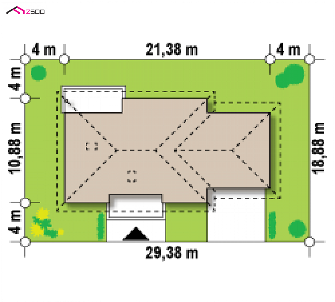 Z35 to wyjątkowy dom z kategorii projekty domów z garażem dwustanowiskowym Gotowy projekt domu Z35 - Projekt domu parterowego z przestronnym salonem i garażem dwustanowiskowym.