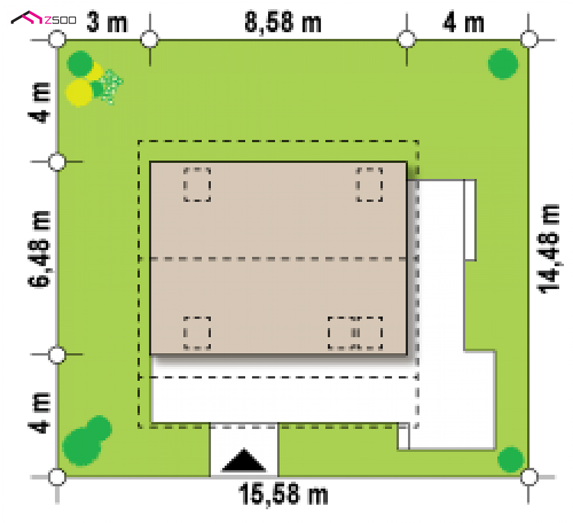 Z39 to wyjątkowy dom z kategorii projekty domów do 70 m2 Gotowy projekt domu Z39 - Mały, przytulny dom z poddaszem, werandą od frontu, przekryty dachem dwuspadowym