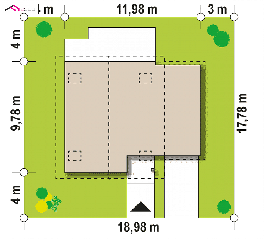 Z45 GP ptg to wyjątkowy dom z kategorii projekty domów z garażem jednostanowiskowym Gotowy projekt domu Z45 GP ptg - z garażem po prawej stronie i pomieszczeniem gospodarczym