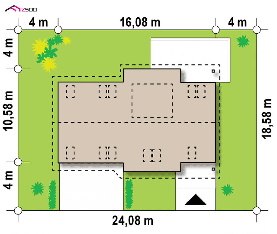 Z68 GL2 to wyjątkowy dom z kategorii projekty domów z garażem dwustanowiskowym Gotowy projekt domu Z68 GL2 - Wariant z garażem dwustanowiskowym.