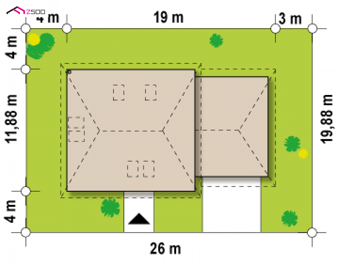 Z84 L GP2 to wyjątkowy dom z kategorii projekty domów z garażem dwustanowiskowym Gotowy projekt domu Z84 L GP2 - z garażem dwustanowiskowym z prawej strony