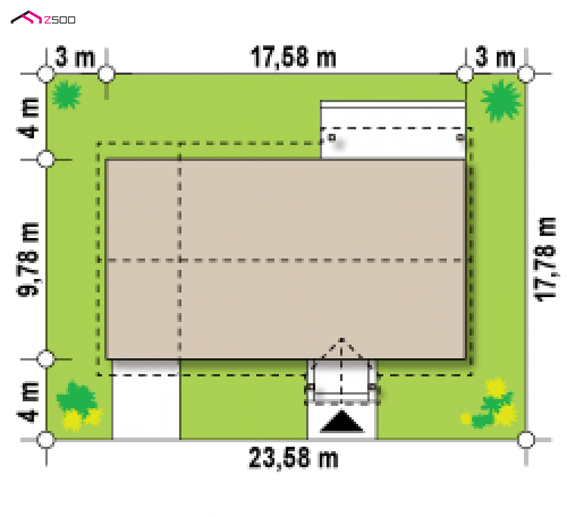 Z91 GL to wyjątkowy dom z kategorii projekty domów z garażem jednostanowiskowym Gotowy projekt domu Z91 GL - Mały dom parterowy z 3 sypialniami, dużą kuchnią i garażem jednostanowiskowym.