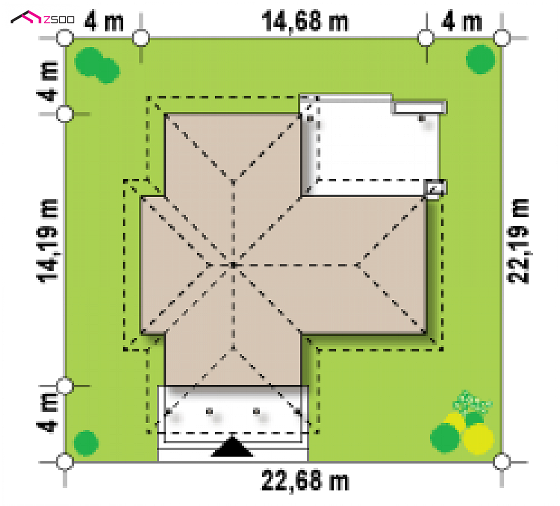 Z6 to wyjątkowy dom z kategorii projekty domów z czterema pokojami Gotowy projekt domu Z6 - Parterowy projekt, funkcjonalny i wygodny z opcją poddasza.