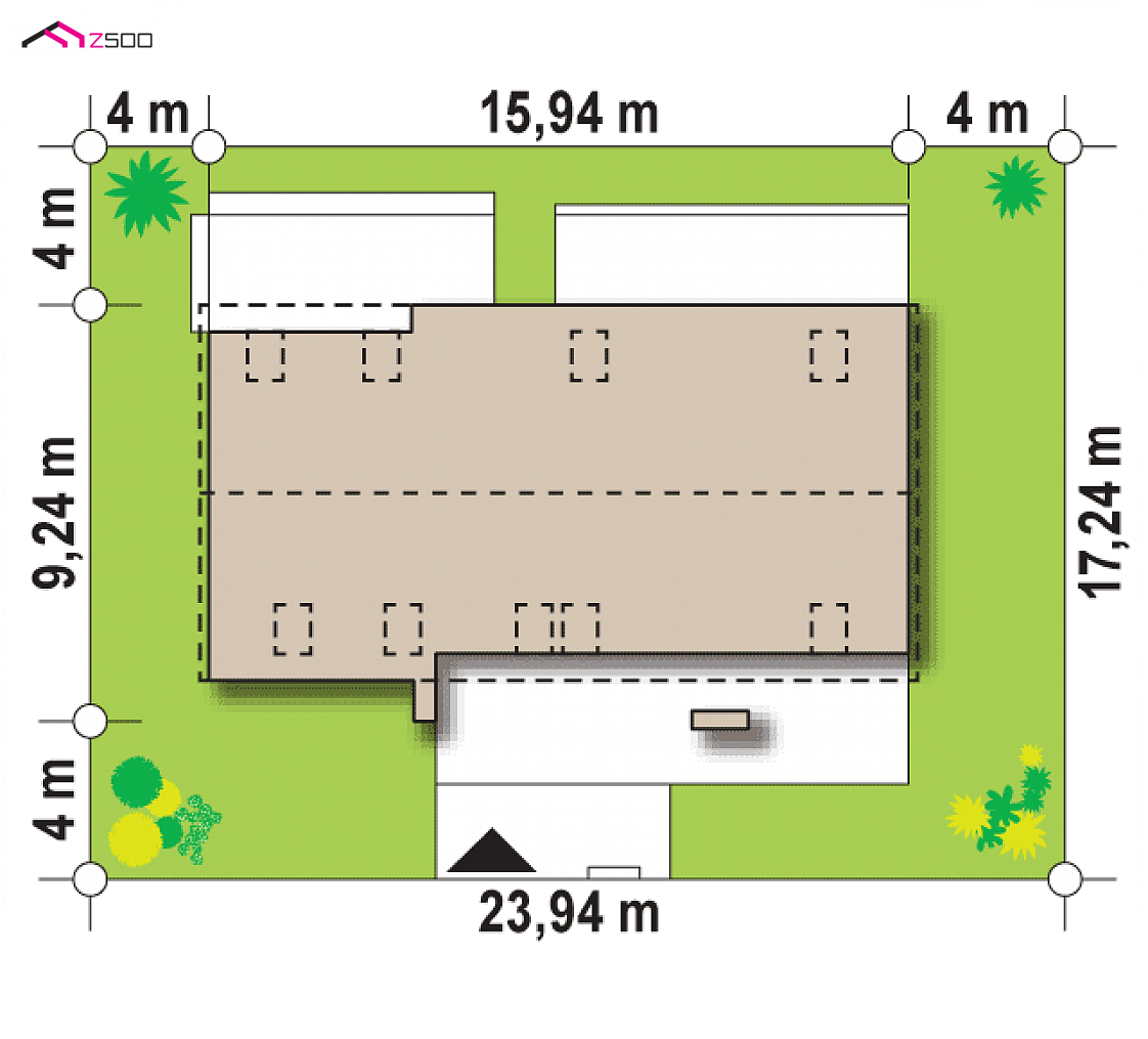 Z193 to wyjątkowy dom z kategorii projekty domów z dachem dwuspadowym Gotowy projekt domu Z193 - Dom dwurodzinny z osobnymi wejściami i wspólnym pom. gospodarczym. Prosty, nowoczesny i ekonomiczny.