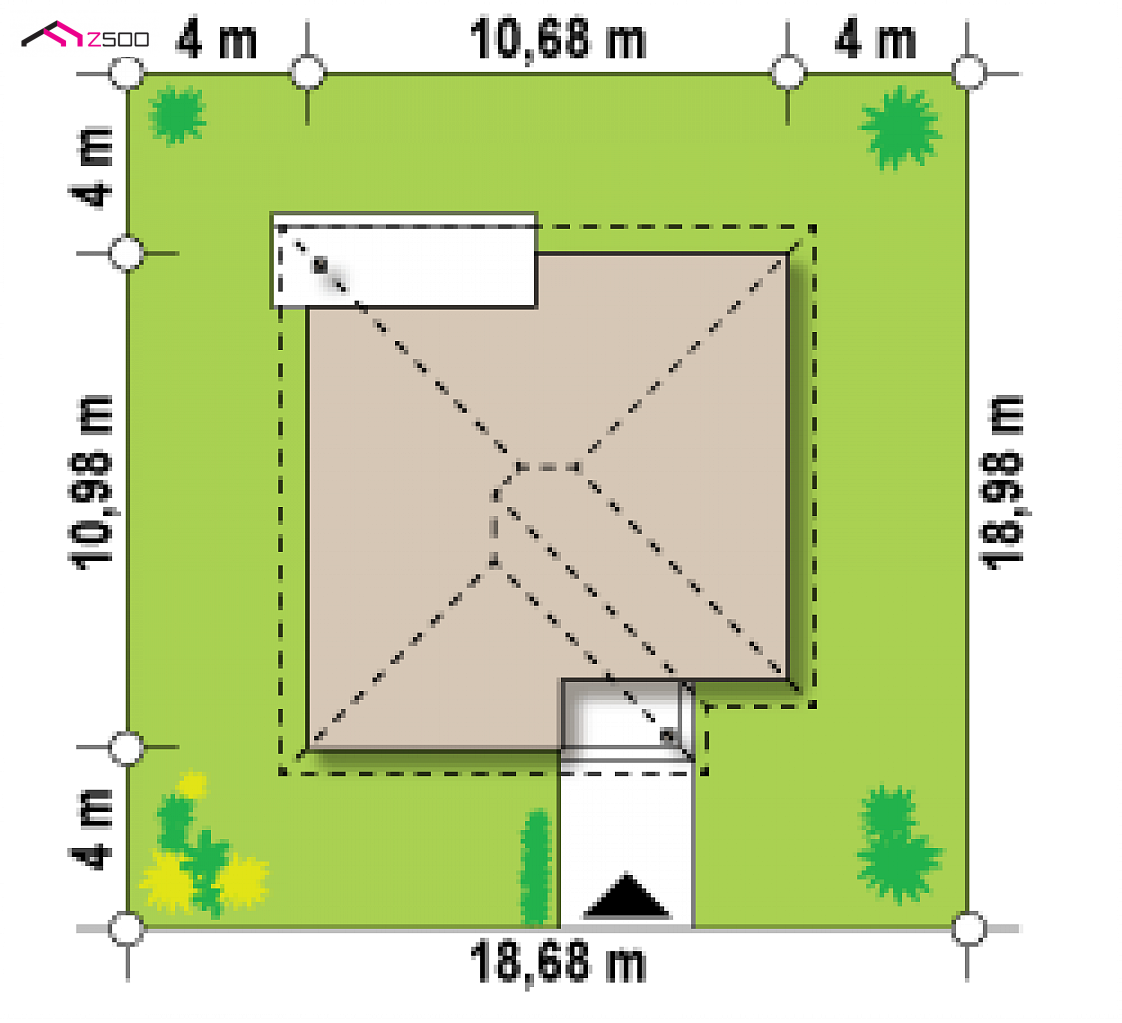 Z64 to wyjątkowy dom z kategorii projekty domów do 90 m2 Gotowy projekt domu Z64 - Mały parterowy dom z funkcjonalnym układem pomieszczeń i zadaszonym tarasem.