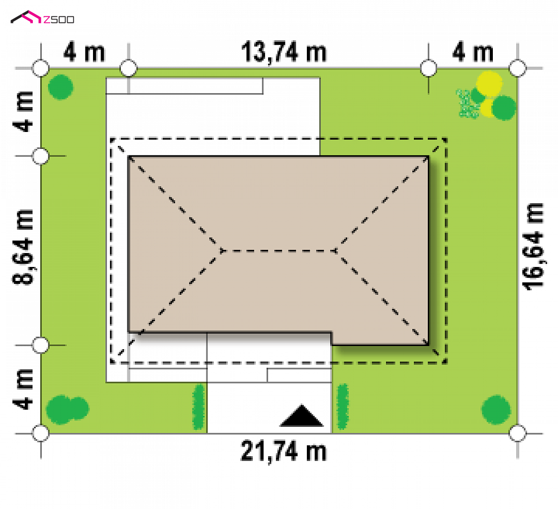 Z159 to wyjątkowy dom z kategorii projekty domów z większą liczbą pokoi Gotowy projekt domu Z159 - Dom z dachem kopertowym, dużym PG oraz pokojem typu masterbedroom na parterze.