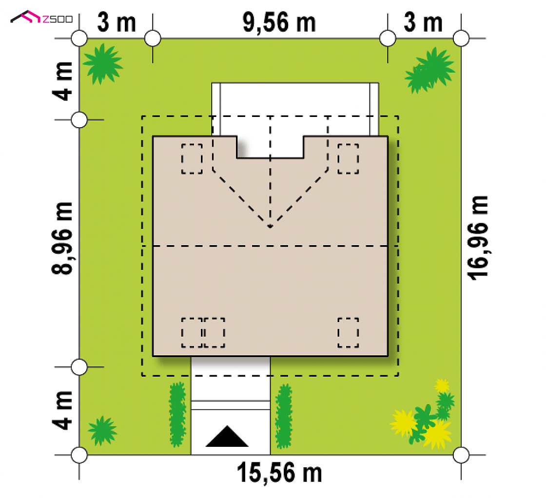 Z65 to wyjątkowy dom z kategorii projekty domów do 120 m2 Gotowy projekt domu Z65 - Prosty w budowie dom z poddaszem z dwuspadowym dachem, wykuszem i kuchnią od tyłu