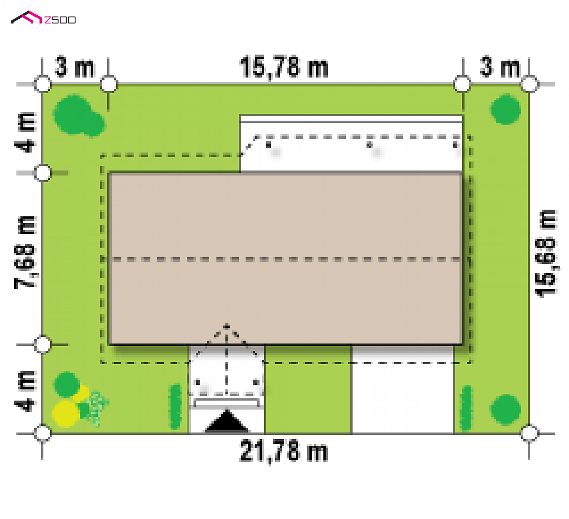 Z72 GP to wyjątkowy dom z kategorii projekty domów z dachem dwuspadowym Gotowy projekt domu Z72 GP - z garażem 1-stanowiskowym po prawej stronie i pomieszczeniem gospodarczym na tyłach garażu