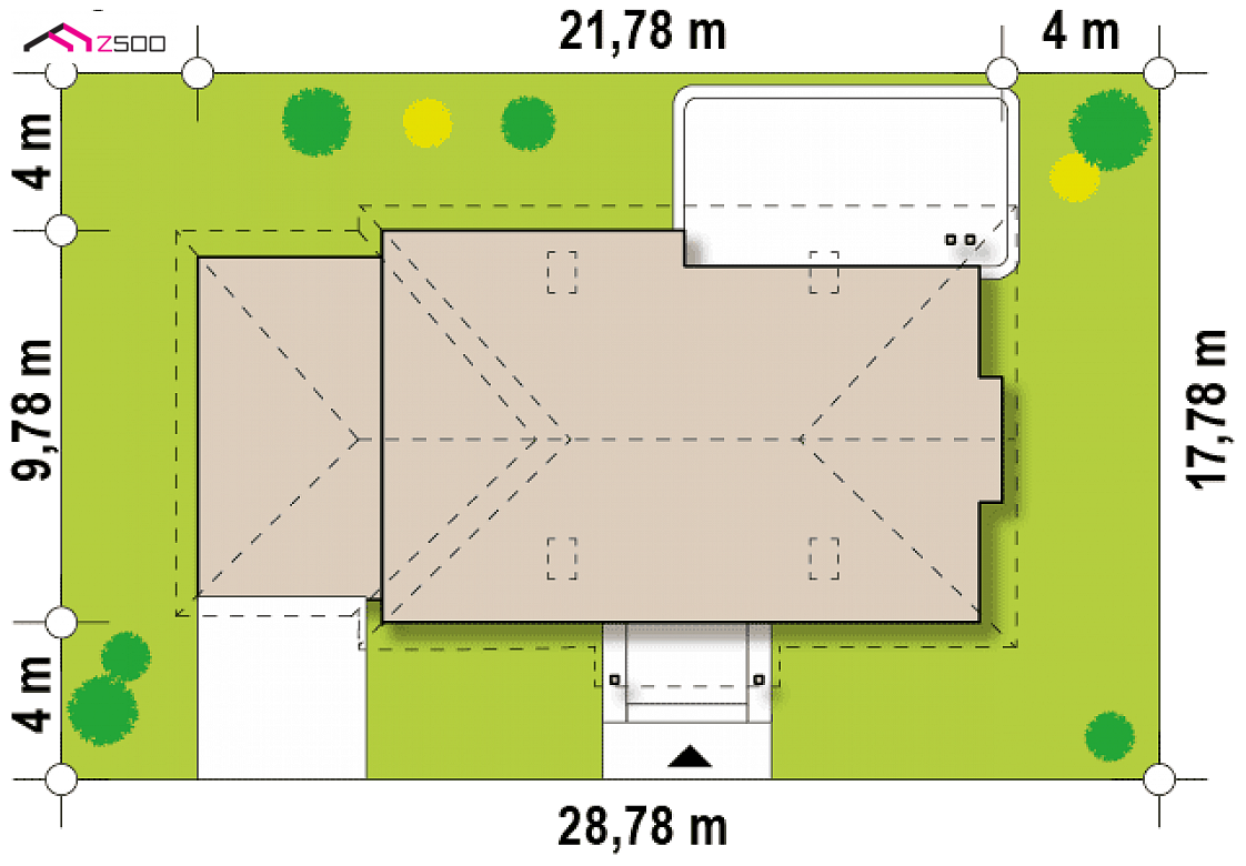 Z106 GL2 to wyjątkowy dom z kategorii projekty domów z garażem dwustanowiskowym Gotowy projekt domu Z106 GL2 - wariant z garażem 2-stanowisk. po lewej stronie