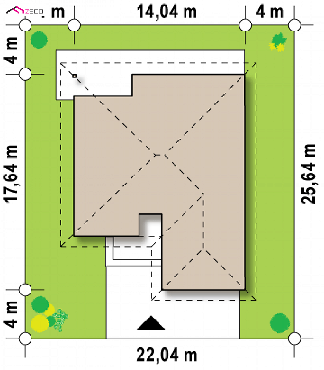 Z96 tz to wyjątkowy dom z kategorii projekty domów z garażem dwustanowiskowym Gotowy projekt domu Z96 tz - Wersja projektu Z96 z zadaszonym tarasem oraz zmienionym obrysem dachu.