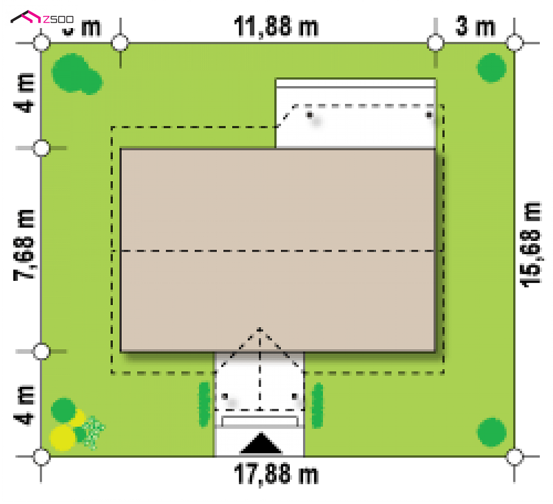 Z72 to wyjątkowy dom z kategorii projekty domów do 80 m2 Gotowy projekt domu Z72 - Tani w realizacji dom parterowy z dwoma sypialniami i obszernym pokojem dziennym.